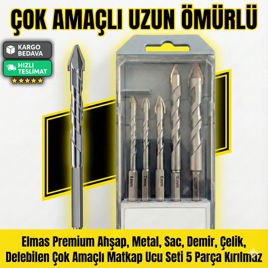 Premium Elmas Matkap Ucu – Ahşap, Metal, Çelik İçin 5'li Kırılmaz Uçlar