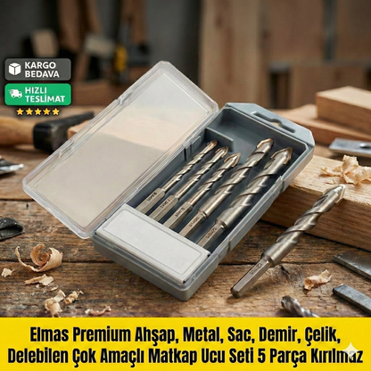 Premium Elmas Matkap Ucu – Ahşap, Metal, Çelik İçin 5'li Kırılmaz Uçlar
